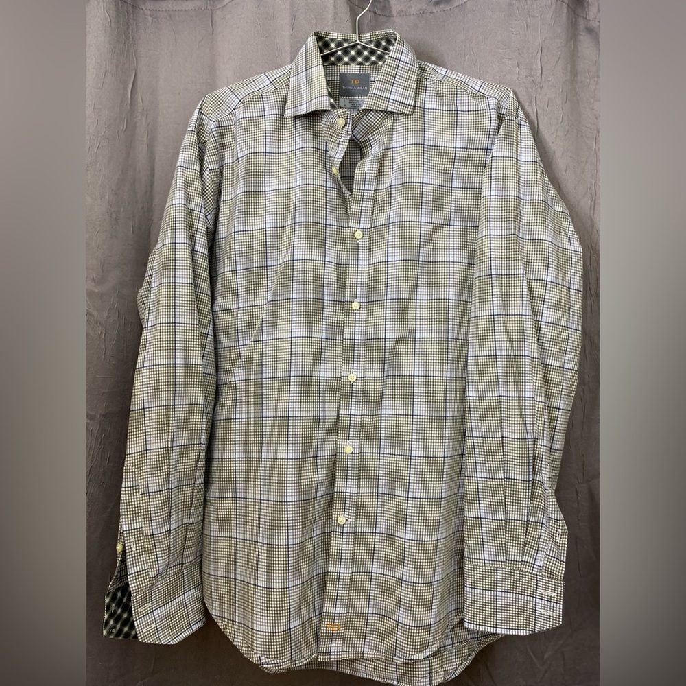 Men’s Thomas Dean plaid dress shirt -Size Large